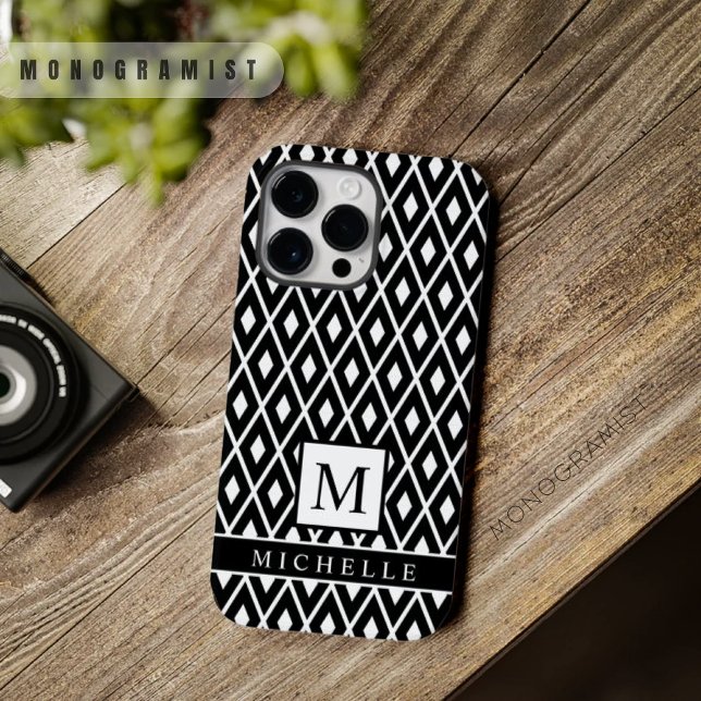 Geometrisk anpassningsbar för svart och vit romb (Custom Black And White Diamond Argyle Geometric Case-Mate iPhone Case)