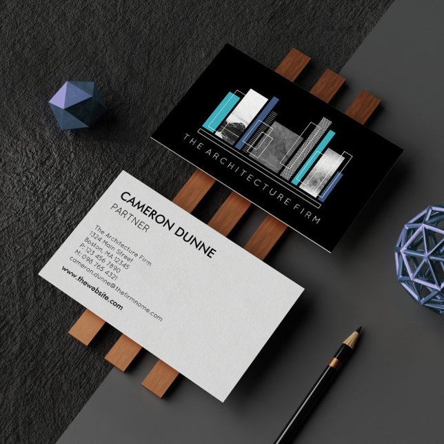Geometrisk arkitektur Grått Black och Blue Visitkort (Skapare uppladdad)