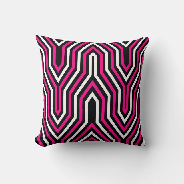 Geometrisk art déco - fuchsia rosor som är kudde (Framsida)