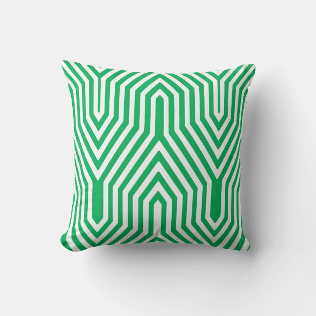 Geometrisk art déco - jadegrönt och vit kudde (Framsida)