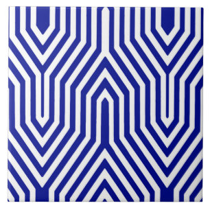 Geometrisk art déco - koboltblått och vit kakelplatta