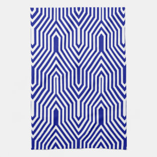 Geometrisk art déco - koboltblått och vit kökshandduk