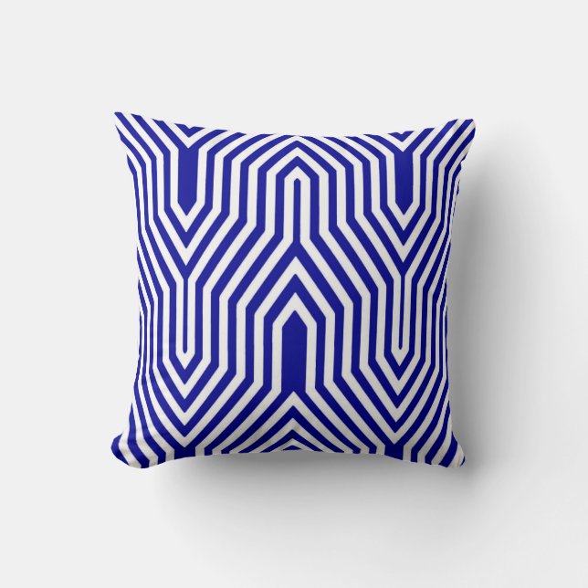 Geometrisk art déco - koboltblått och vit kudde (Framsida)