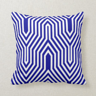 Geometrisk art déco - koboltblått och vit kudde