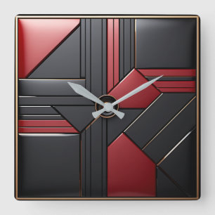 Geometrisk Art Deco röd svart elegant Fyrkantig Klocka