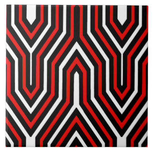Geometrisk art déco - rött, svartvitt kakelplatta