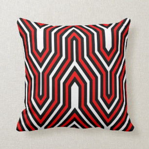Geometrisk art déco - rött, svartvitt kudde