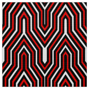 Geometrisk art déco - rött, svartvitt tyg