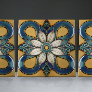 Geometrisk art nouveau-inspirerad klassisk Blommig Kakelplatta