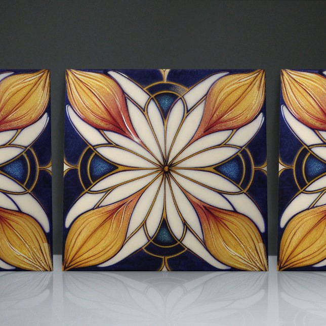 Geometrisk art nouveau-inspirerad klassisk Blommig Kakelplatta (Skapare uppladdad)