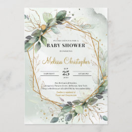 Geometrisk Baby i guld med viskolegrörelse Inbjudningar