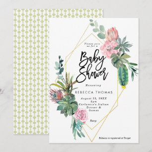 geometrisk baby showerinbjudan för blom- kaktus inbjudningar