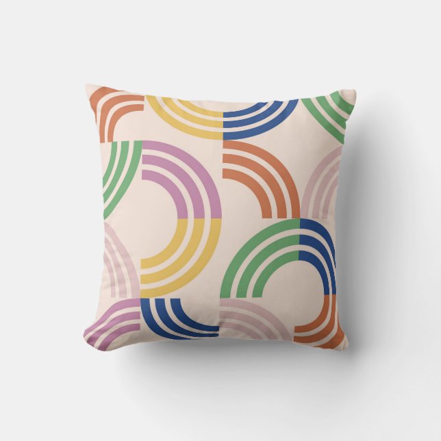 Geometrisk bakgrund för Kurvor i Retro Stripe Kudde (Framsida)