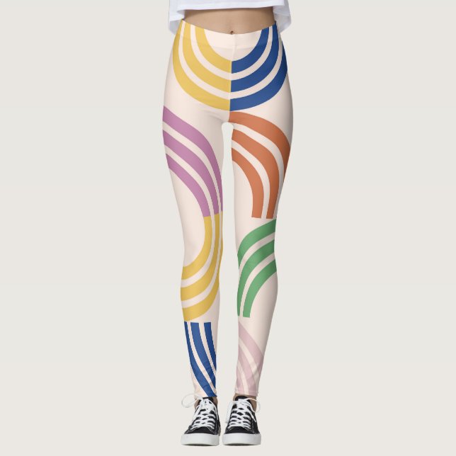 Geometrisk bakgrund för Kurvor i Retro Stripe Leggings (Framsida)