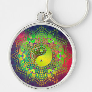 Geometrisk balans YIn Yang Keychain Rund Silverfärgad Nyckelring