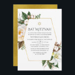 Geometrisk Bat mitzvah för guld Blommigt Inbjudningar<br><div class="desc">bat mitzvah inbjudan till blommigt med  rosor,  örter för vild,  bomull och anpassade för guld geometriskt ram till dina händelsespecifikationer.</div>