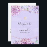 Geometrisk Bat mitzvah för lavender och Guld Blomm Tack Kort<br><div class="desc">Pastelllavender och det geometriska bat mitzvah tacket för faux guld glitter med accenter av blått och eteriskt grönt.</div>
