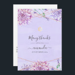 Geometrisk Bat mitzvah för lavender och Guld Blomm Tack Kort<br><div class="desc">Pastelllavender och det geometriska bat mitzvah tacket för faux guld glitter med accenter av blått och eteriskt grönt.</div>