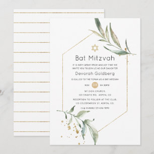 Geometrisk Bat mitzvah i Grey och Guld Glitter Inbjudningar