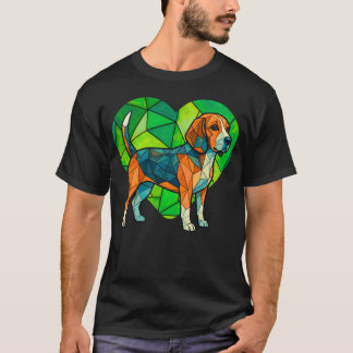 Geometrisk Beagle med grön hjärtbakgrund T Shirt