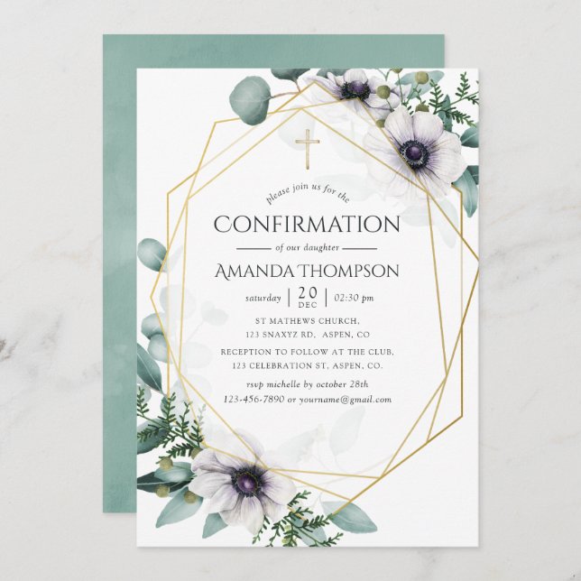 Geometrisk bekräftelse av eukalyptus anemon inbjudningar (Fram/baksida)