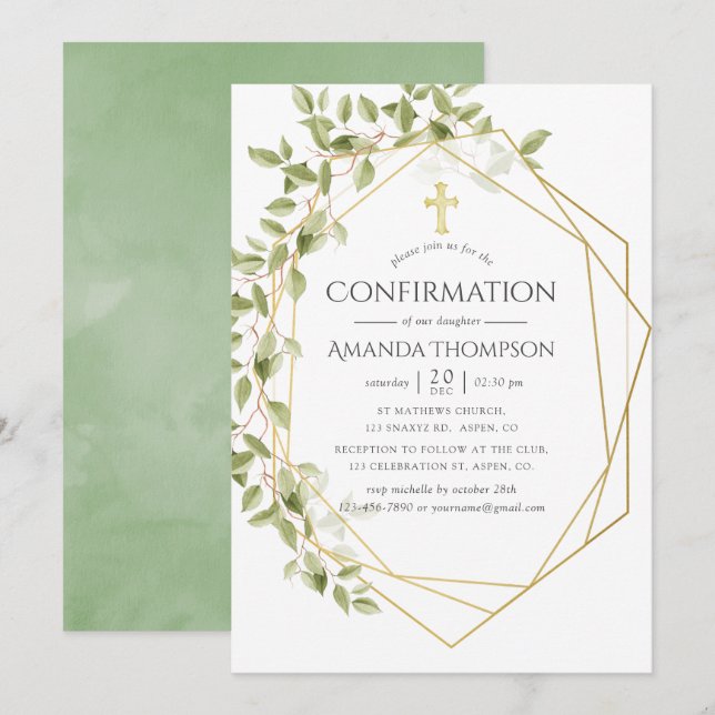 Geometrisk bekräftelse av greenery inbjudningar (Fram/baksida)