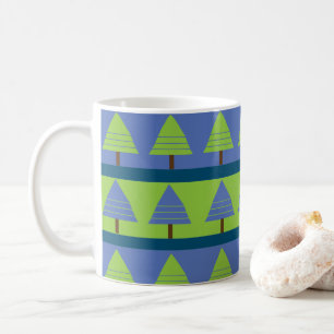 Geometrisk blå Grönt Julgran Kaffemugg