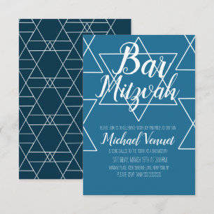 Geometrisk blå vit Bar Mitzvah Inbjudningar