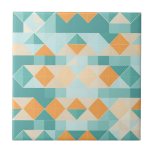 Geometrisk blått och orange mönster kakelplatta