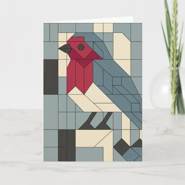 Geometrisk block rödbröst julkort helgkort (Framsida)