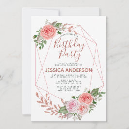 Geometrisk blom- födelsedagsfest för rosa guld- inbjudningar