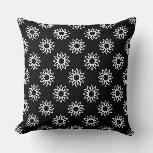 Geometrisk blomma 01 - Vit på svart Kudde