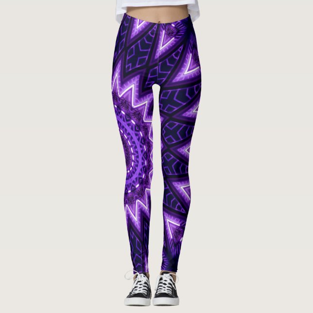 Geometrisk blomma Blacklight för neonglöd Leggings (Framsida)