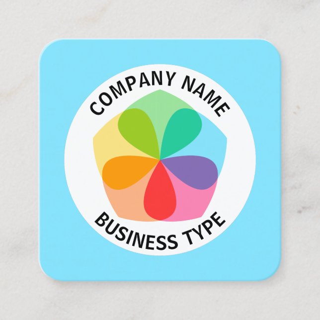 Geometrisk blomma - Blek Blue #7FE6FF Fyrkantigt Visitkort (Framsida)