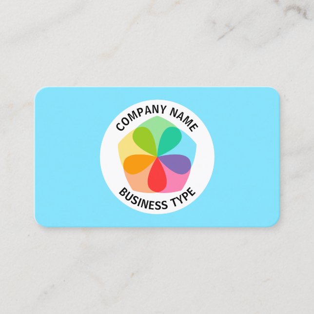 Geometrisk blomma - Blek Blue #7FE6FF Visitkort (Framsida)