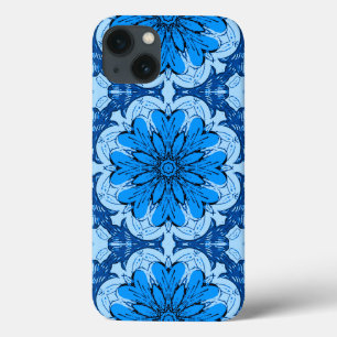 Geometrisk blomma Mönster i Cerulean och Light Blu