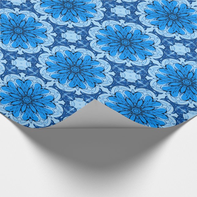 Geometrisk blomma Mönster i Cerulean och Light Blu Presentpapper (Hörn)