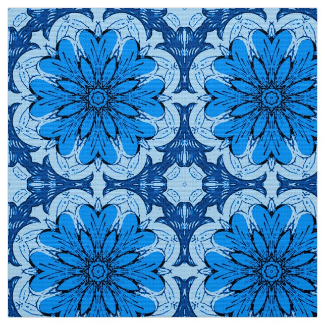 Geometrisk blomma Mönster i Cerulean och Light Blu Tyg (Provkarta)