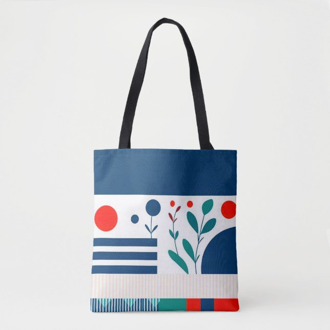 🔷 Geometrisk Blommig Handväsk för Modern Stil 🔷 Tygkasse (Framsida)