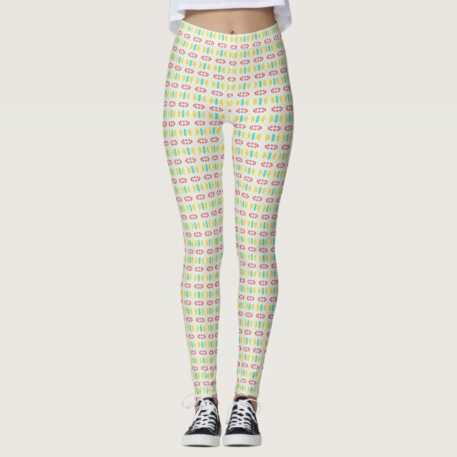 Geometrisk Blommigt Färgad Mönster Leggings (Framsida)