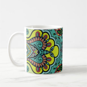 Geometrisk blommigt, färglös abstrakt, sömlös text kaffemugg