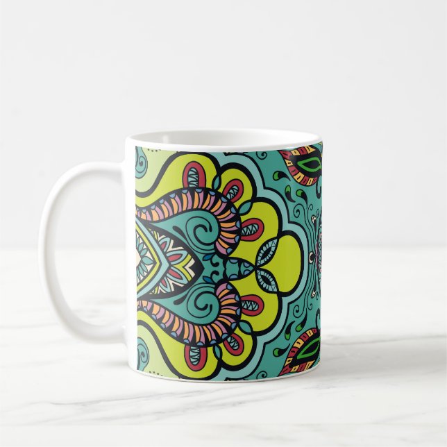 Geometrisk blommigt, färglös abstrakt, sömlös text kaffemugg (Vänster)