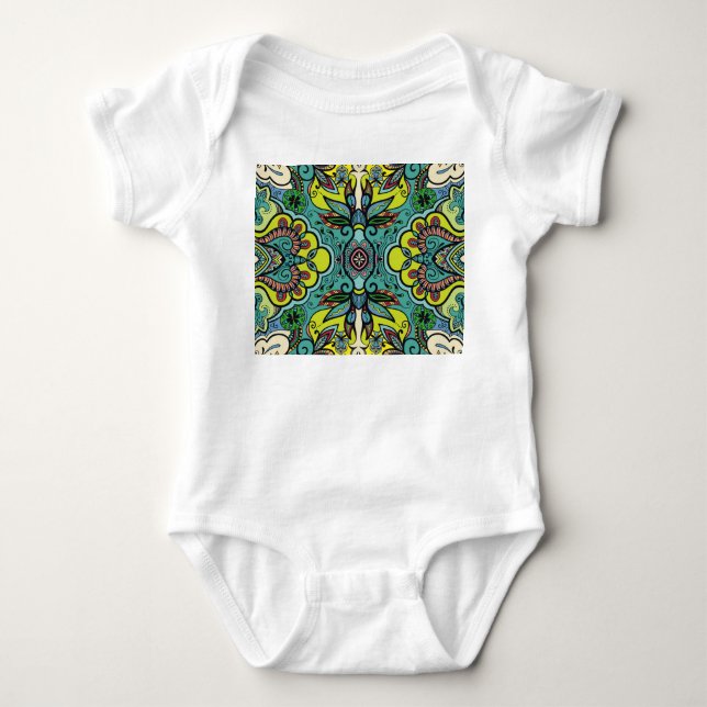 Geometrisk blommigt, färglös abstrakt, sömlös text t shirt (Framsida)