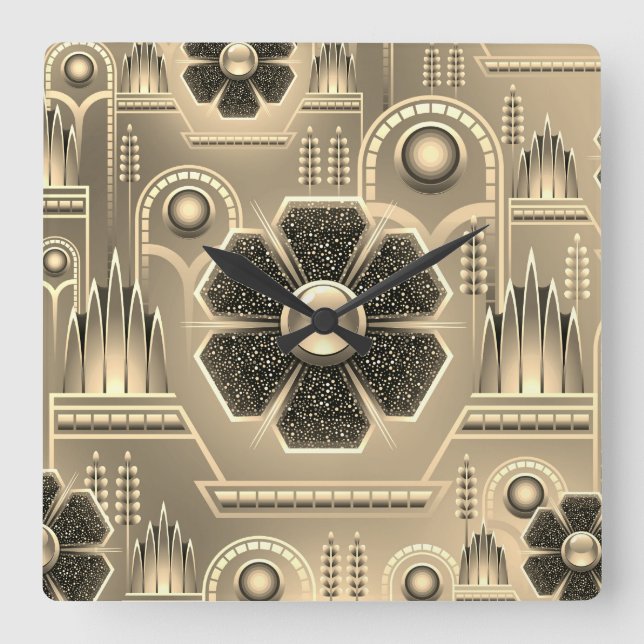 Geometrisk blommigt för Art deco-blomman mönster-v Fyrkantig Klocka (Framsida)