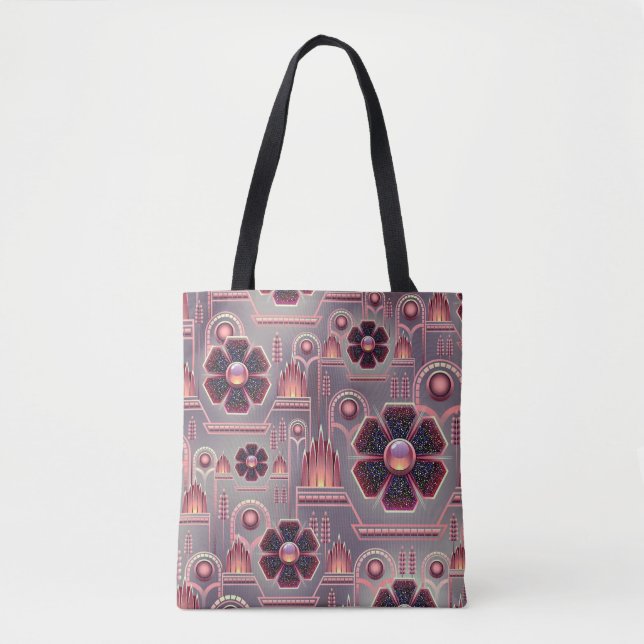 Geometrisk blommigt för Art deco-blomman mönster-v Tygkasse (Framsida)