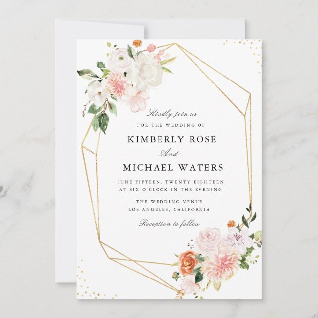 Geometrisk blommigt för botanisk rosa vattenfärg b inbjudningar (Framsida)