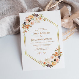 Geometrisk blommigt för  fall i guld, bröllop inbjudningar