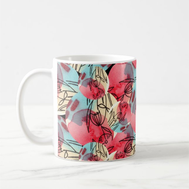 Geometrisk Blommigt för kall Warm Watercolor- Kaffemugg (Vänster)