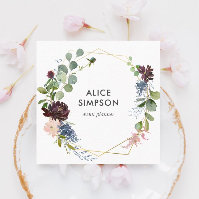 Geometrisk Blommigt för modern margundisk blå burg Fyrkantigt Visitkort (Skapare uppladdad)