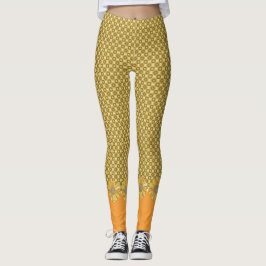 Geometrisk Blommigt för retro-Orange Leggings
